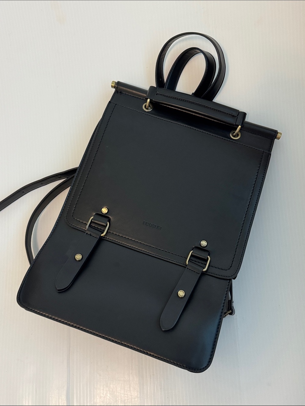 Ecosusi Sleek Black Faux-Leather Women's Backpack